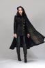 Long 100% wool Coat with detachable Hood, detachable multi-way skirt