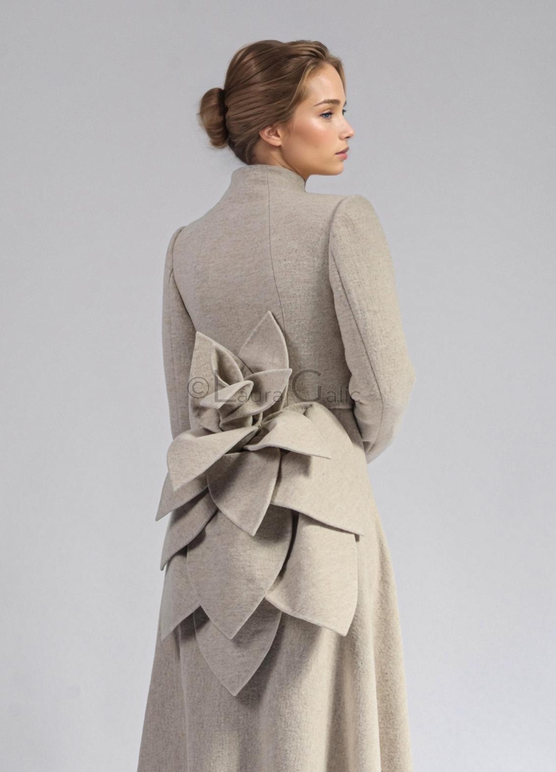 Tamura Amaryllis coat wool thread tunic collar with embroidery