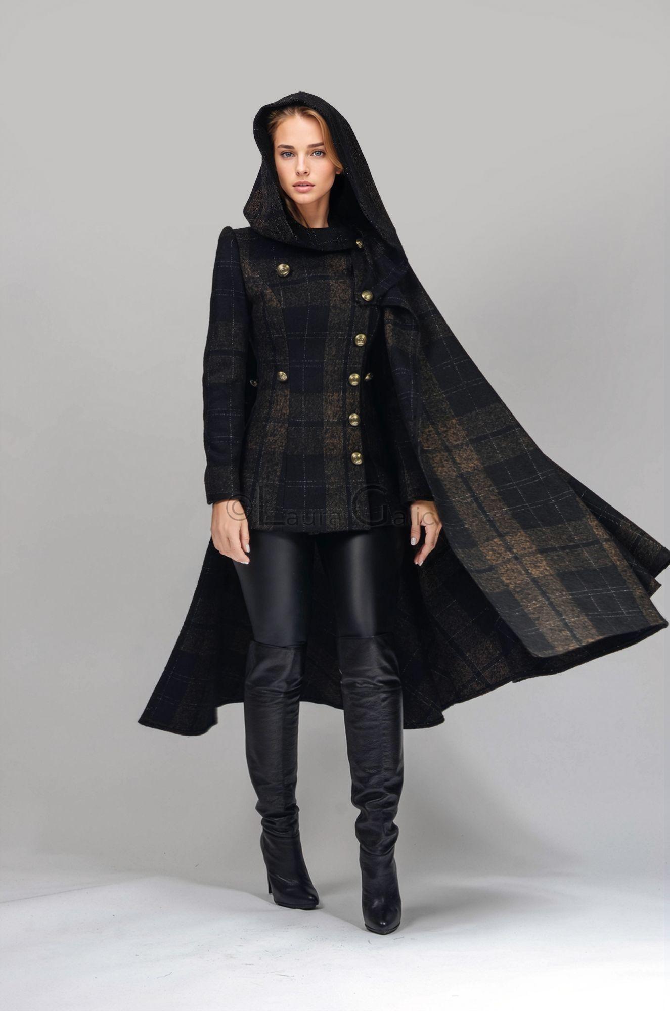 Long 100 wool Coat with detachable Hood detachable multi way